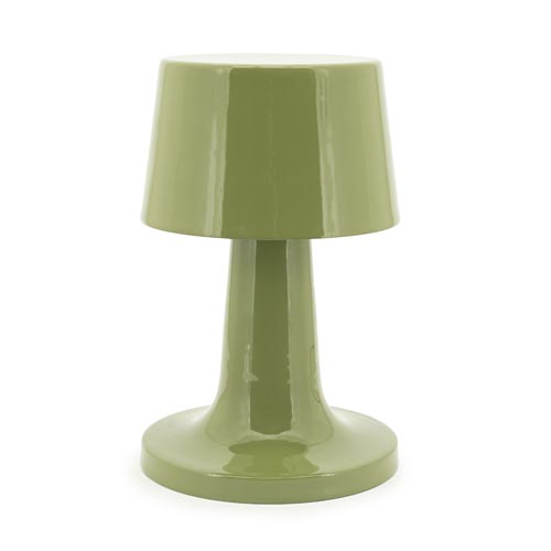 Groen metalen tafellamp met lampenkap.